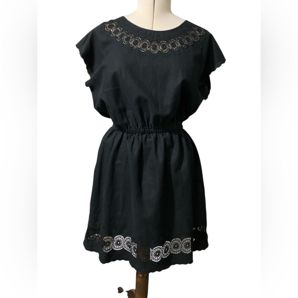 J Crew Dress Size 12 Lace Summer Black Embroidered Blouson
